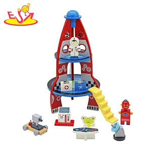 Educational Pretend Play Model 2 Layers Wooden Rocket Ship Toy For Kids W04F048